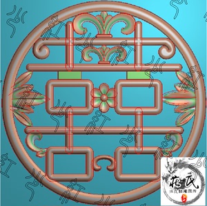 喜字竹洋中式镂空西洋花木门圆形yusa号精雕图浮雕图5.21JDP带线