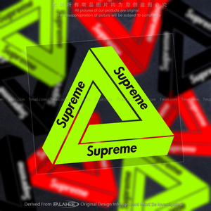 反光车贴潮牌创意三角警示supreme个性摩托汽车身遮划痕装饰贴纸