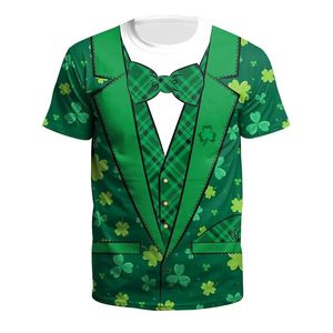 新款儿童休闲3D数码印花T恤爱尔兰圣帕里克节服装男士表演短袖