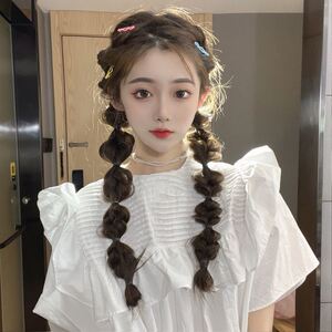 泡泡辫假发马尾麻花辫子假发女双马尾长辫甜酷网红灯笼自然假马尾