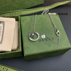 代购gucci/古驰经典时来运转925纯银戒圈吊坠项链情侣锁骨颈链女