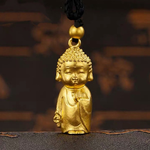越南沙金金蝉子吊坠 黄铜镀金佛像男女款黑绳挂坠直供