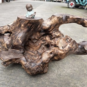 天然根艺实木树根雕黄荆木花几花台底托底座原生s态风化木创意摆.