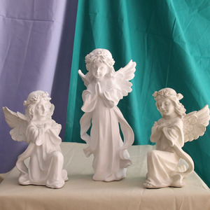 欧式复古做旧白色少女天使装饰品摆件美式石膏人物雕像小摆设礼物