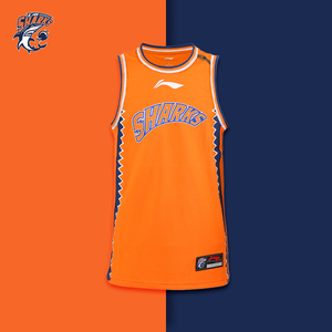 上海久事大鲨鱼 cba李宁大鲨鱼客场球衣王哲林李添荣篮球比赛上衣