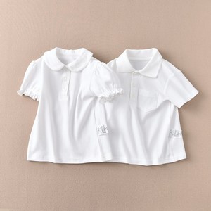 日系儿童短袖T恤POLO打底衫男女宝宝纯棉半袖纯白色学生衬衣夏季