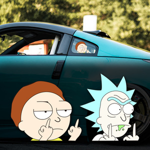 动漫二次元鄙视中指车贴划痕遮挡瑞克和莫蒂车窗玻璃装饰反光贴纸