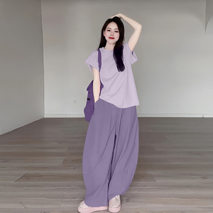 气质穿搭一整套韩系紫色两件套装女装巴胺夏日森系慵懒松弛感穿搭