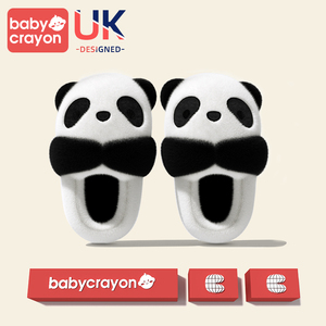 英国babycrayon儿童熊猫包跟棉拖鞋男童女童加绒室内家居棉鞋冬季