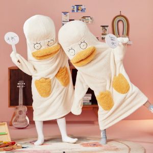 奇葩睡衣韩系ins儿童双面法兰绒加厚亲子睡袍男女童卡通鸭子搞怪