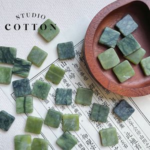 Cotton【苔景】天然橄榄玉方块无事牌石头串珠DIY手链项链材料