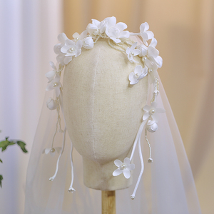 2021新款森系仙气白色头花新娘婚纱头饰花朵发饰婚礼盘发饰品仙美