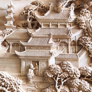 东阳木雕旭日东升手工深雕背景墙山水风景大型屏风壁画大师级精品