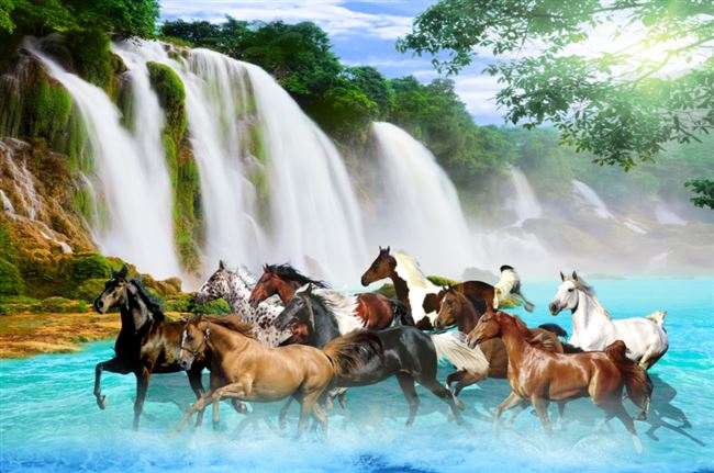 八骏马图马到成功国画一帆风顺字画客厅办公室壁壁画定制装饰挂