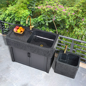 室户外天然大理石洗衣池庭院花园石头一体水槽带柜门阳台洗手盆家
