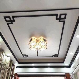 新中式天花板吊顶角花装饰背景墙实木镂空花格线条客厅屋顶对角花