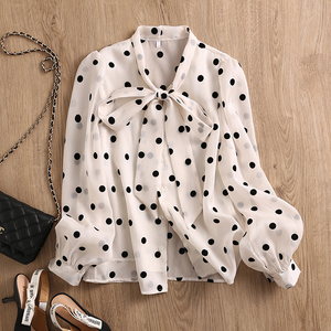 欧货2022春夏雪纺衬衫女设计感小众别致chic港味法式温柔波点上衣