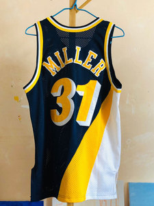 雷吉定制步行者刺绣球衣米勒31号条纹黄色黑色复古稀有冷门篮球服