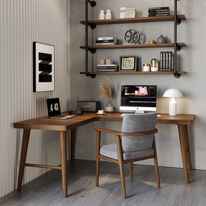 纯实木转角书桌家用台式电脑桌书房l型拐角双人工作台办公学习桌