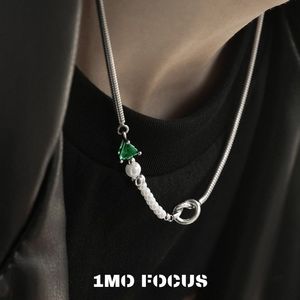 1MO FOCUS 蜥蜴之眼无性别配饰珍珠项链男女情侣绿色宝石中性颈链