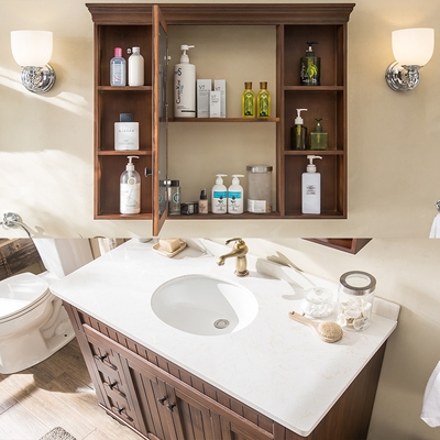 美式浴室柜组合橡理落地式大木石洗漱台洗洗盆面池手脸xi盆洗手l