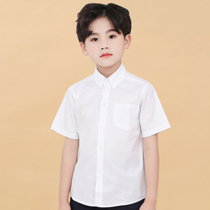 男童短袖白衬衫纯棉夏季白色衬衣薄款小学生校服儿童男孩半袖寸衣