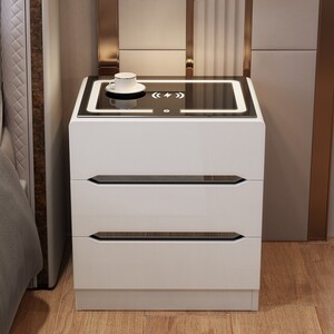 ikea宜家玻璃面床头柜 简约现代智能白色烤漆小卧室家具整装网红