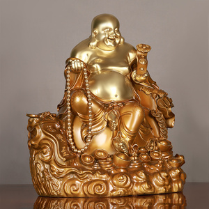 铜弥勒佛摆件全铜鎏金坐莲花如意弥勒佛家用客厅店铺佛堂大号佛像