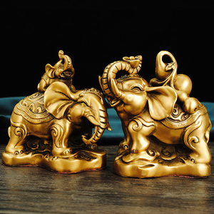 大象摆件全铜福禄象象上金蟾吸水象富贵吉祥家用办公室桌面装饰品