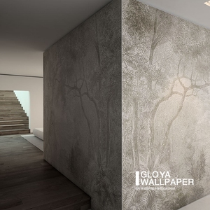 意大利风格订制壁画墙布新中式简美背景墙壁纸树木手绘艺术墙纸3d