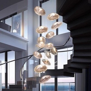 复式楼梯长吊灯别墅客厅餐厅玻璃纤维水晶轻奢公寓loft组合云朵灯