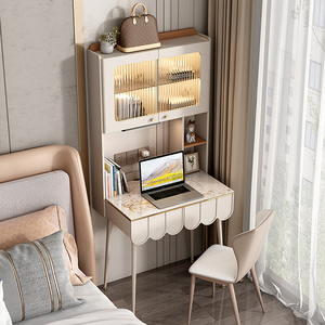 岩板书桌书架一体轻奢现代简约家用小户型卧室床头电脑桌书柜组合
