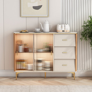 极窄餐边柜25cm超薄小户型岩板台面现代简约长虹玻璃移门厨房窄柜