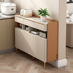 轻奢岩板镂空餐边柜薄款30带门储物收纳柜小户型厨房边柜置物架窄