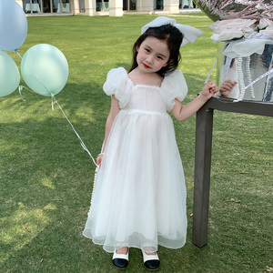 公主裙女童夏季儿童裙子白色礼服裙2024新款女孩仙女裙表演长裙