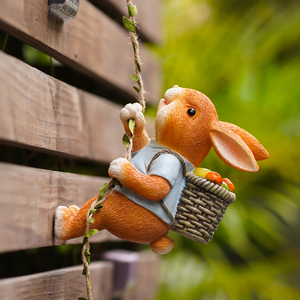 可爱动物攀登摆件小兔子壁挂户外花园盆挂庭院爬树上造景管道装饰