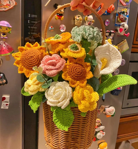 手工艺品diy自己做毛线针织向日葵花篮玫瑰花束钩针材料编织成品