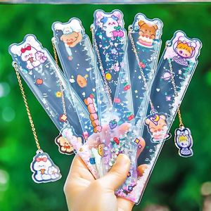 水晶流沙尺创意卡通直尺可爱绘图尺子学生文具少女心吊坠书签刻度