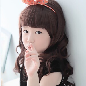 儿童假发女长发小女孩逼真梨花卷发套可爱公主齐刘海长卷发全头套