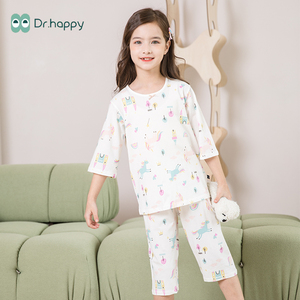 drhappy小博士女童家居服夏季2022新款七分袖儿童睡衣空调服套装
