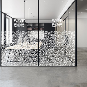 海浪花纹办公室玻璃贴膜定制服装酒店波浪防撞玻璃门透明静电贴纸