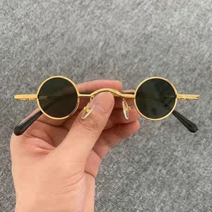 盲人眼镜朋克圆形墨镜太子镜眼镜复古太阳镜男女款超小框款汉奸嘻