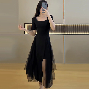 黑色高级感纱裙女夏季2024新款气质高端网红爆款显身材超火连衣裙