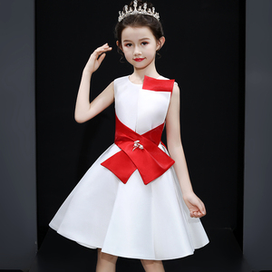 六一儿童白色公主裙女童团体大合唱礼服高端主持人指挥钢琴演出服