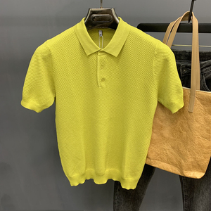 男士夏季新款欧版POLO衫商务中年轻奢时尚修身短袖菠萝纹t恤纯色