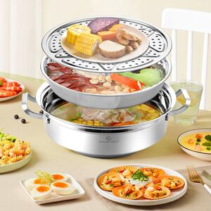 苏泊尔304不锈钢蒸汽火锅加厚复合底家用汤锅海鲜锅桑拿锅 煤气