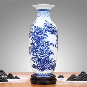 景德镇陶瓷器青花瓷落地大花瓶插花新中式客厅酒柜家居装饰品摆件