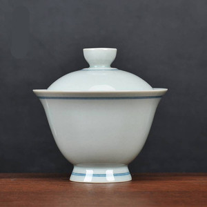 景德镇陶瓷大肚容盖碗茶杯大号二才双线玄纹高脚无托泡茶碗不烫手