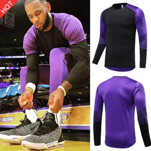 (shanshayitong)nba湖人热身投篮出场服长袖勇士公牛队青少年训