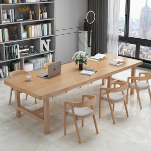 实木书桌客厅家用学习大桌子长条桌阅览室办公桌写字台简约现代
